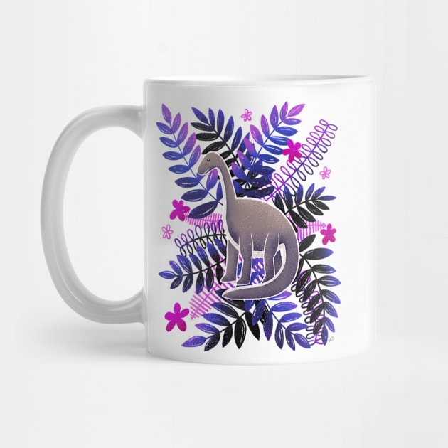 Dinosaur & Leaves - Neon Pink and Purple by monitdesign